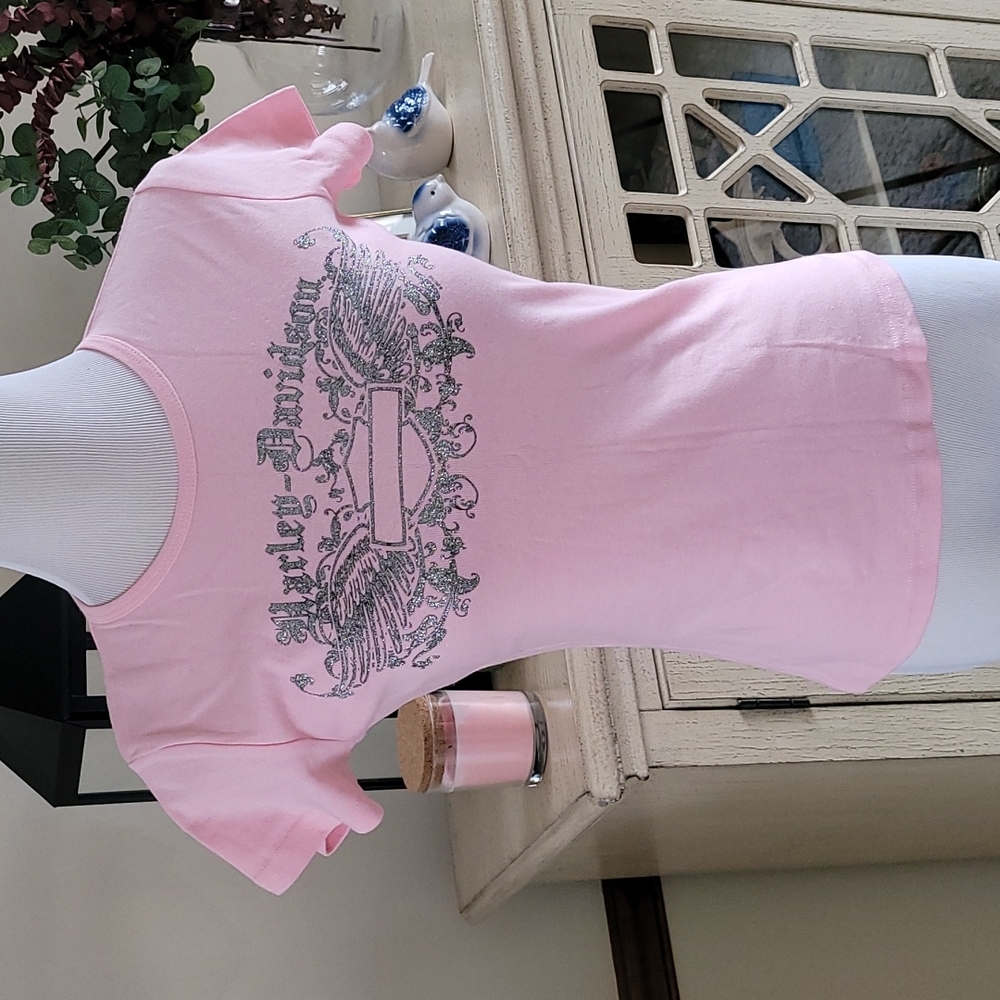 Harley Davidson Pink Baby Tee Glitter Sparkle Y2K Short Sleeve T-Shirt